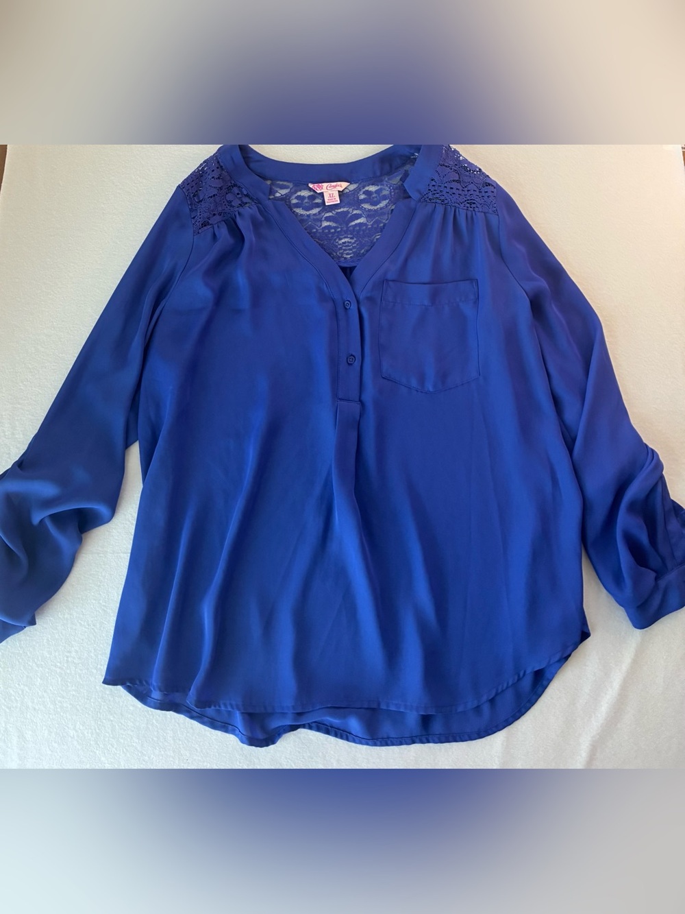 Candie's Royal Blue Lace-Yoke Button Down Blouse